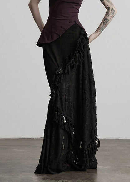 Chic Black High Waist Draping Tulle A Line Skirt
