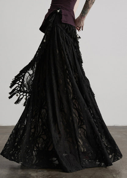 Chic Black High Waist Draping Tulle A Line Skirt