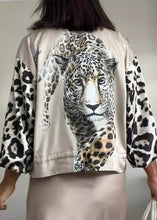 Load image into Gallery viewer, Chic Black Leopard Zip Up Drawstring Short Coat Fall