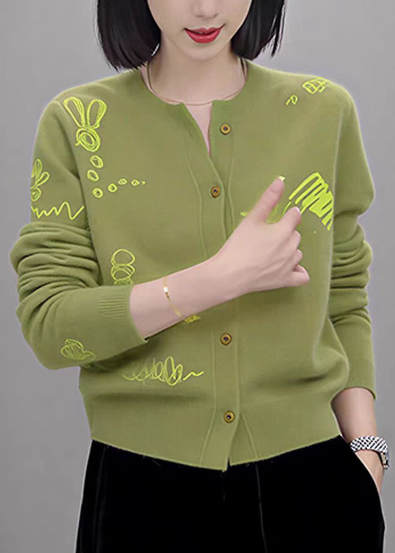 Chic Black O Neck Button Print Knit Coat Fall