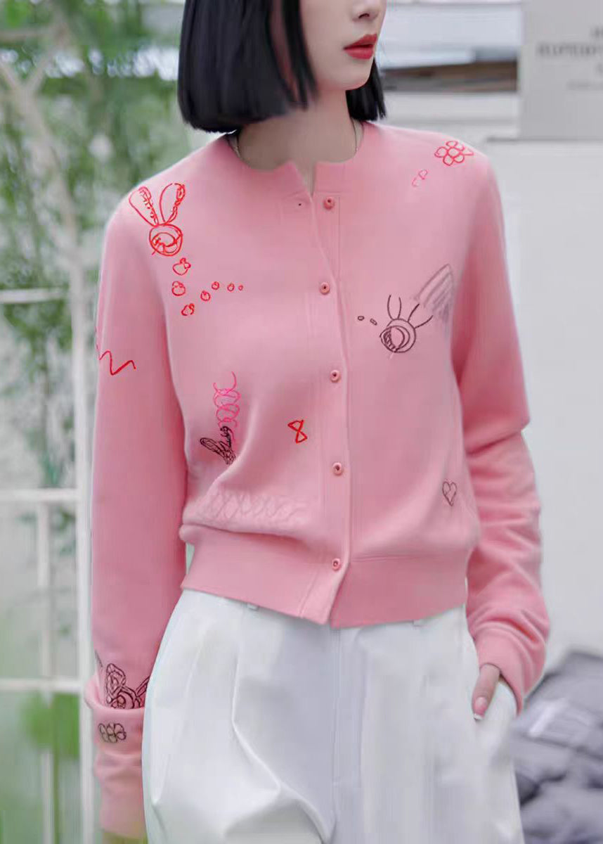 Chic Black O Neck Button Print Knit Coat Fall