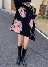 Load image into Gallery viewer, Chic Black O Neck  Cozy Cotton Knit Mid Dress Long Sleeve