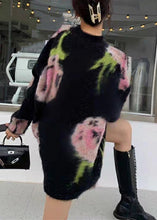Load image into Gallery viewer, Chic Black O Neck  Cozy Cotton Knit Mid Dress Long Sleeve