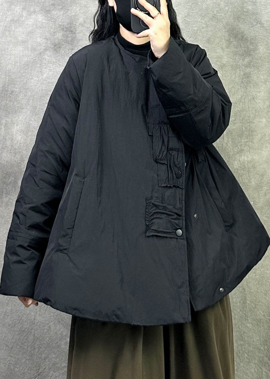 Chic Black Oversized Duck Down Winter A Line Coats