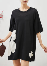 Load image into Gallery viewer, Chic Black Oversized Floral Cotton Mini Dress Summer