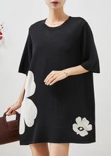 Load image into Gallery viewer, Chic Black Oversized Floral Cotton Mini Dress Summer