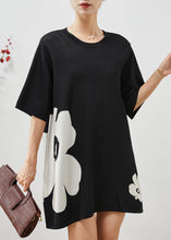 Load image into Gallery viewer, Chic Black Oversized Floral Cotton Mini Dress Summer