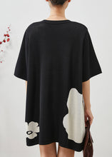 Load image into Gallery viewer, Chic Black Oversized Floral Cotton Mini Dress Summer