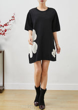 Load image into Gallery viewer, Chic Black Oversized Floral Cotton Mini Dress Summer