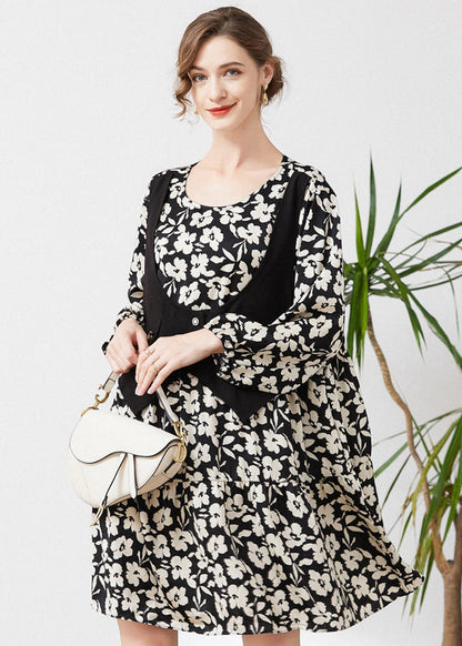 Chic Black Oversized Patchwork Fake Two Piece Dress Spring