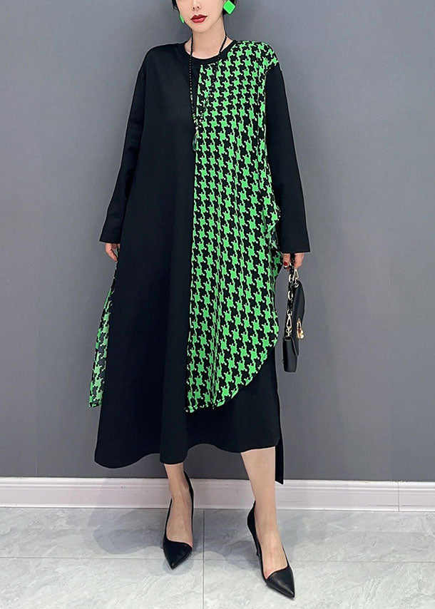 Chic Black Oversized Patchwork Plaid A Line Dress Spring