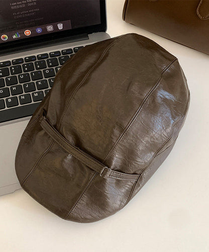 Chic Black Patchwork Faux Leather Breton Hat