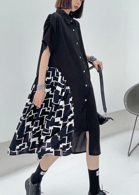 Chic Black Patchwork Print asymmetrical design Dress Summer - SooLinen