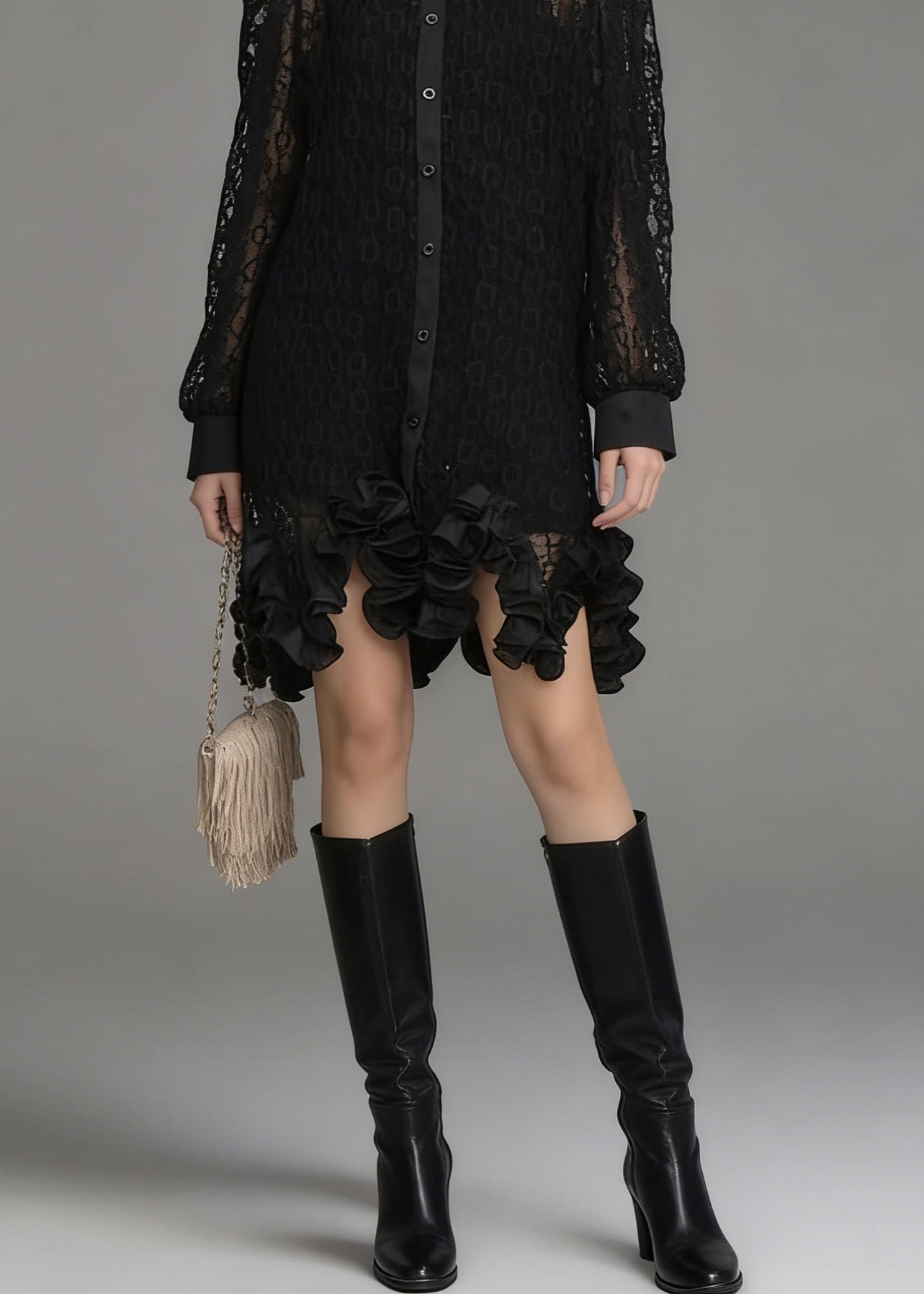Chic Black Peter Pan Collar Hollow Out Floral Lace Shirt Tops Spring