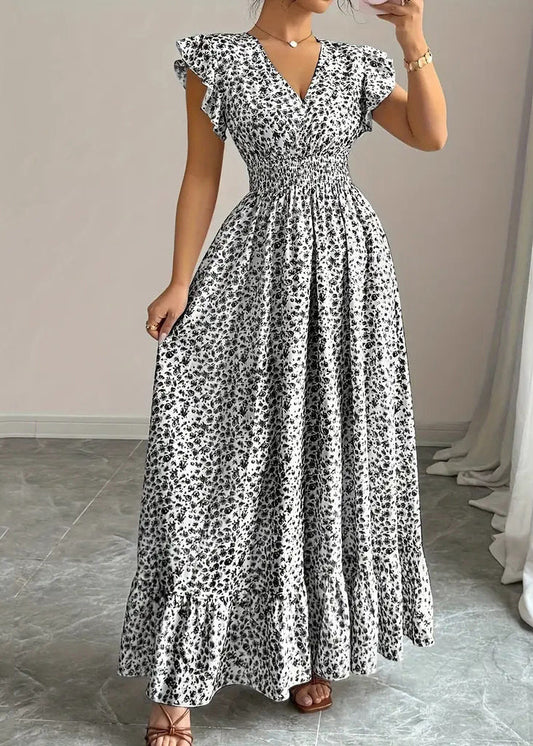 Chic Black Print Exra Large Hem Cotton Long Dresses Summer