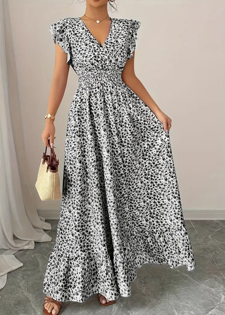 Chic Black Print Exra Large Hem Cotton Long Dresses Summer
