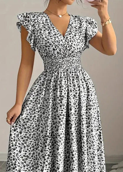 Chic Black Print Exra Large Hem Cotton Long Dresses Summer