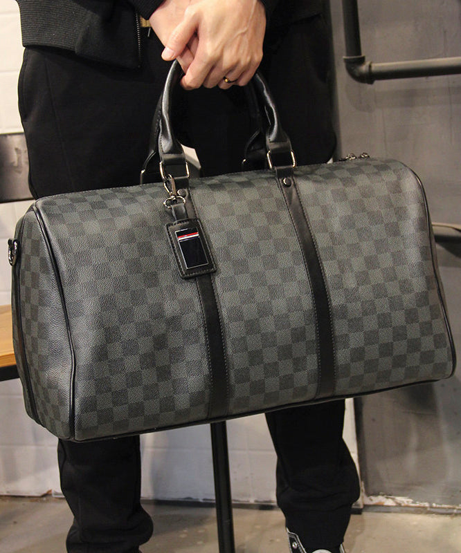 Chic Black Print Faux Leather Large Capacity Duffel Bag