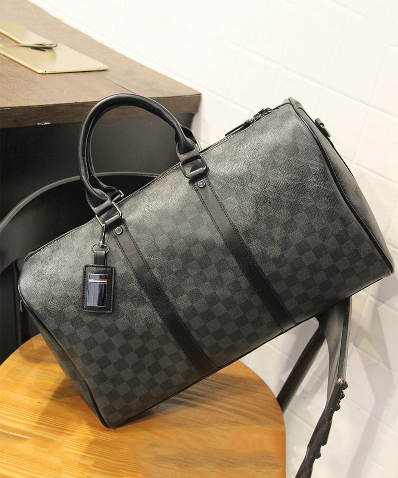 Chic Black Print Faux Leather Large Capacity Duffel Bag