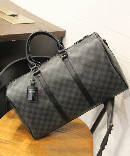 Chic Black Print Faux Leather Large Capacity Duffel Bag