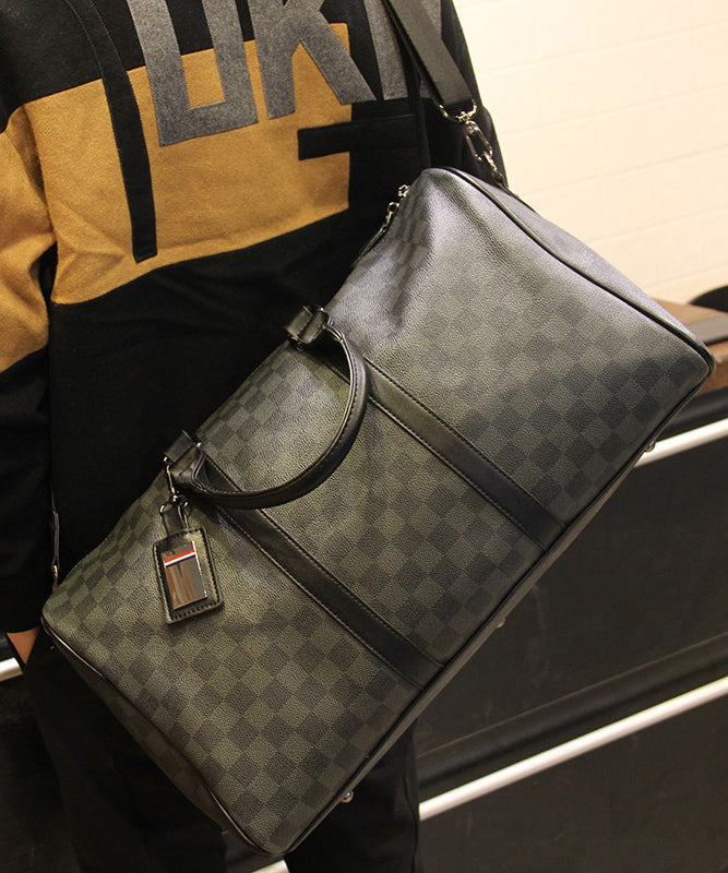 Chic Black Print Faux Leather Large Capacity Duffel Bag