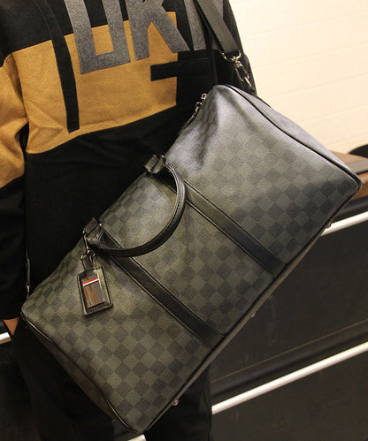 Chic Black Print Faux Leather Large Capacity Duffel Bag