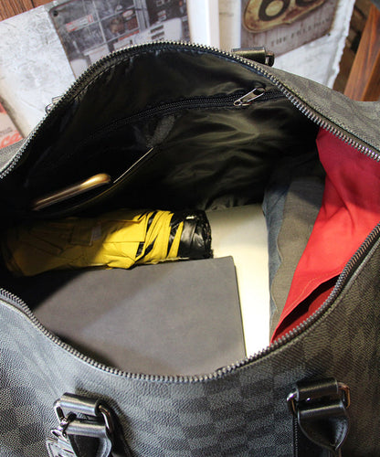 Chic Black Print Faux Leather Large Capacity Duffel Bag