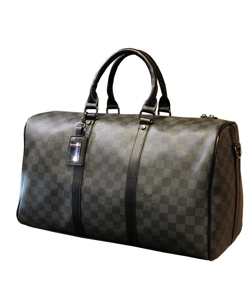 Chic Black Print Faux Leather Large Capacity Duffel Bag