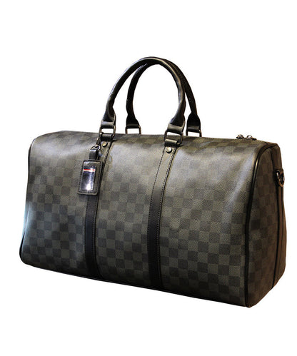 Chic Black Print Faux Leather Large Capacity Duffel Bag