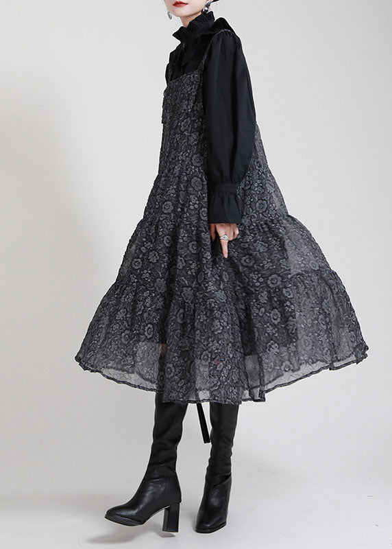 Chic Black Print Patchwork Circle Fall Dress