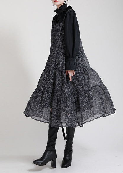 Chic Black Print Patchwork Circle Fall Dress