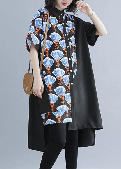 Chic Black Print asymmetrical designlow high design Vacation Summer Cotton Dress - SooLinen