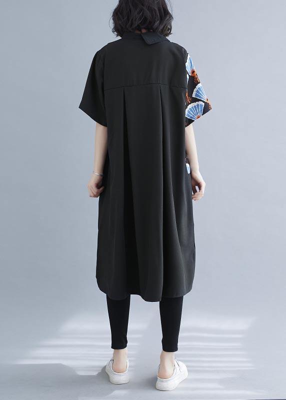 Chic Black Print asymmetrical designlow high design Vacation Summer Cotton Dress - SooLinen