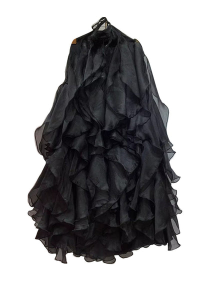 Chic Black Ruffled Patchwork Chiffon Mini Dress Summer