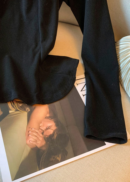 Chic Black Slash Neck Floral Patchwork Cotton T Shirt Fall