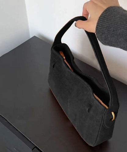 Chic Black Solid Durable Suede Shoulder Bag