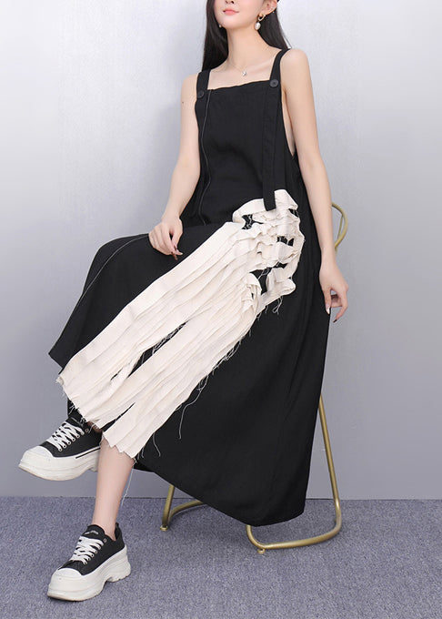 Chic Black Tasseled Patchwork Cotton Sundress Summer
