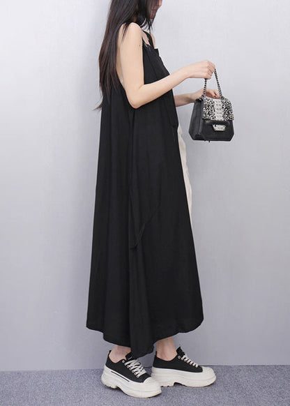 Chic Black Tasseled Patchwork Cotton Sundress Summer