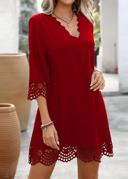 Chic Black V Neck A Line Mid Dresses Half Sleeve