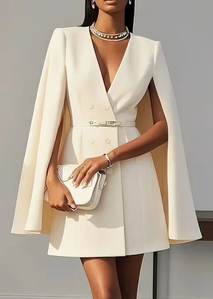 Chic Black V Neck Patchwork Spandex Work Dress Cloak Sleeves