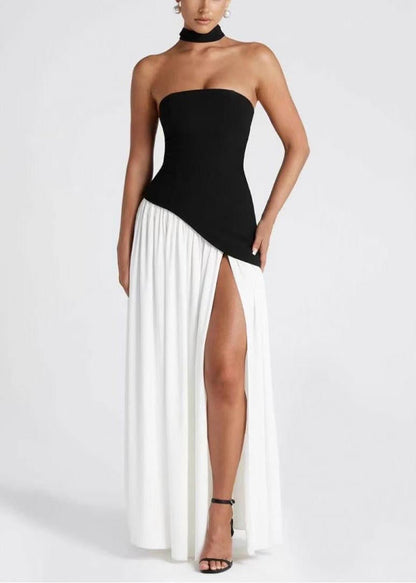 Chic Black White Patchwork Side Open Chiffon Party Dresses