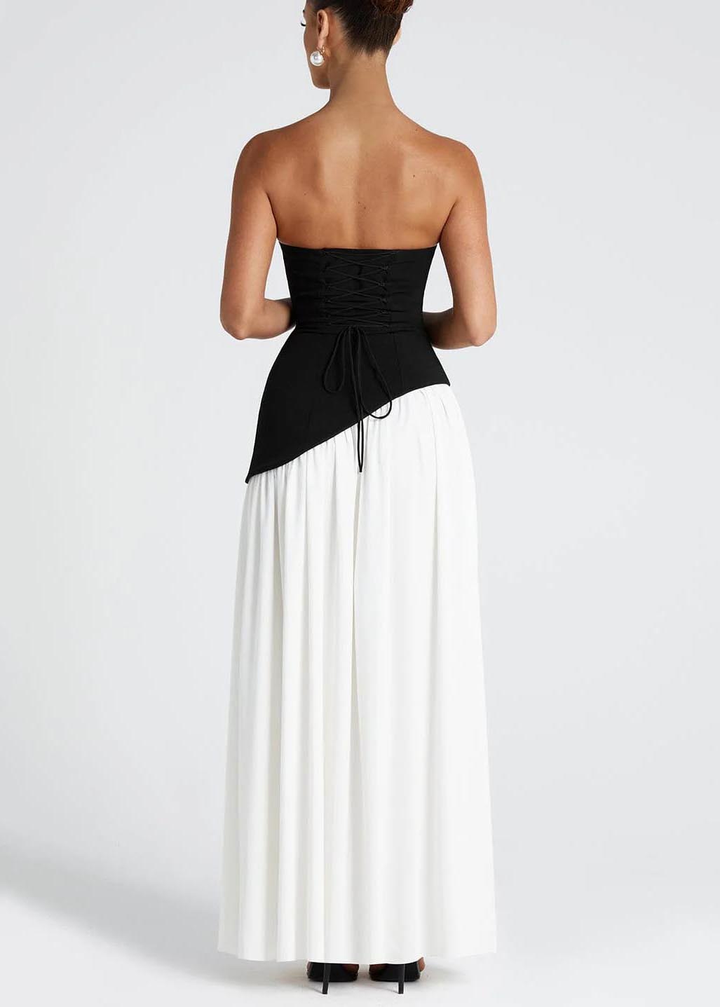 Chic Black White Patchwork Side Open Chiffon Party Dresses