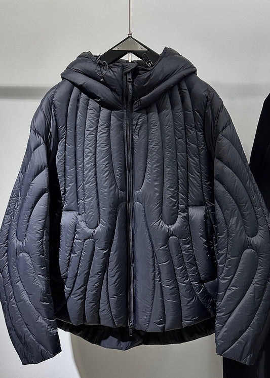 Chic Black Zip Up Pockets Duck Down Down Hooded Coat Winter