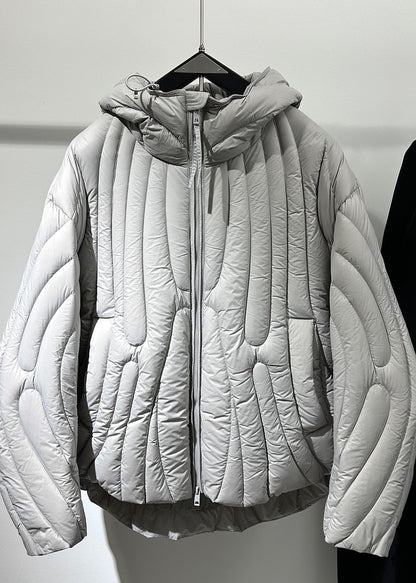 Chic Black Zip Up Pockets Duck Down Down Hooded Coat Winter