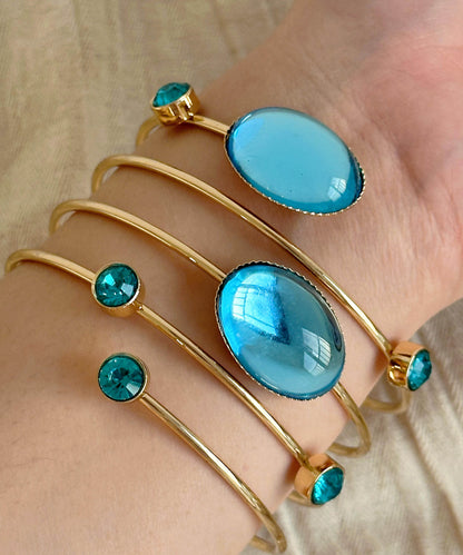 Chic Blue Copper Alloy Gem Stone Spiral Cuff And Rings Two-Piece Set