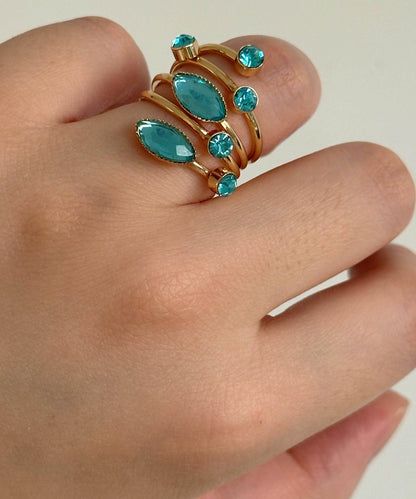 Chic Blue Copper Alloy Gem Stone Spiral Cuff And Rings Two-Piece Set