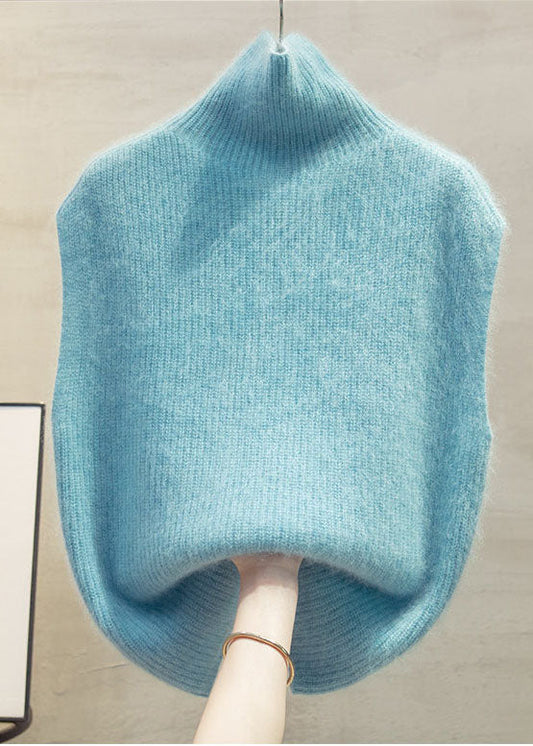 Chic Blue High Neck Warm Knit Vests Sleeveless