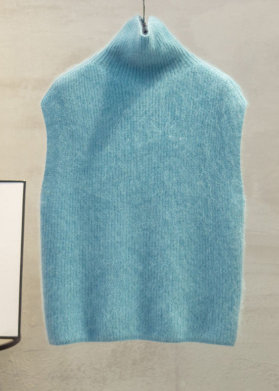 Chic Blue High Neck Warm Knit Vests Sleeveless