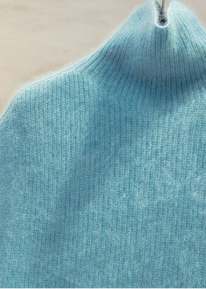 Chic Blue High Neck Warm Knit Vests Sleeveless