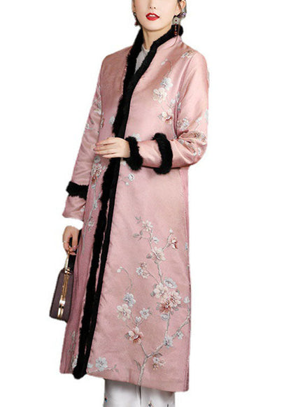 Chic Blue Jacquard Pockets Thick Winter Cotton Parkas Long sleeve